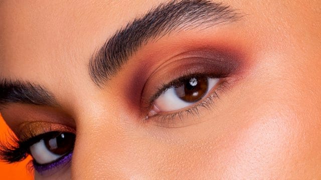 A macro frame of the finished copper, plum and violet eye.